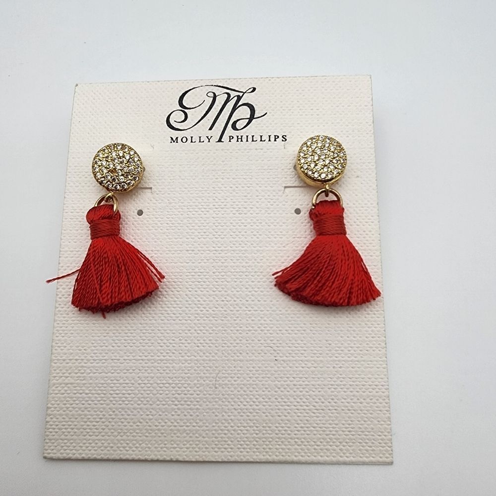 NWT Molly Phillips Red Tassel Earrings